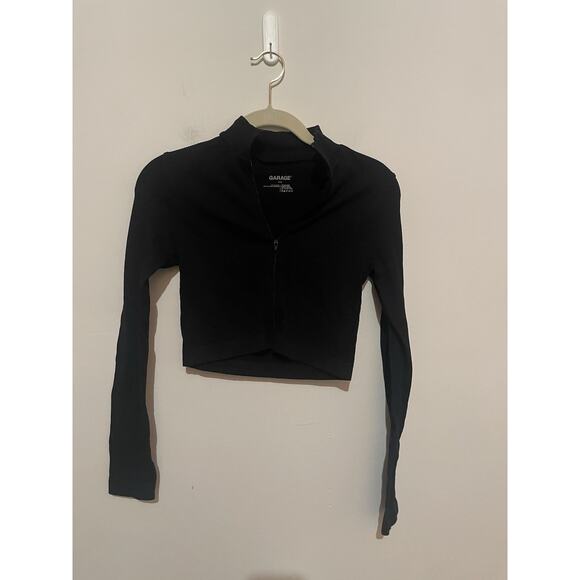 Garage Long Sleeve Ribbed Crop Zip Up Top Sz PS - Picture 2 of 6